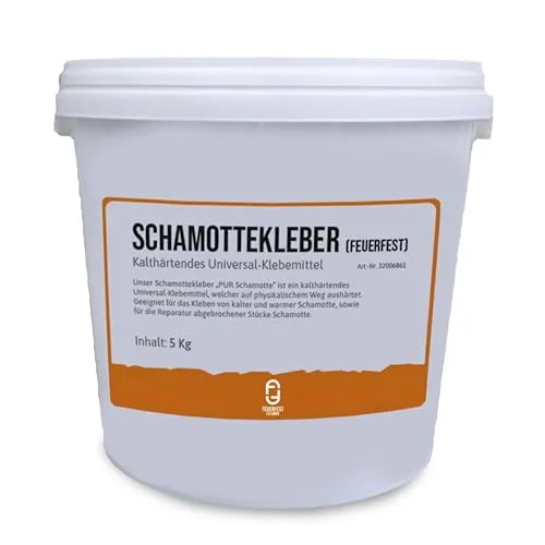 Feuerfest 123 - Schamottkleber 5 kg - Hochtemperaturkleber für Schamottsteine - Hochtemperatur-Schamottkleber für den professionellen Einsatz. Hitzebeständig bis 1.350 °C, ideal zum Reparieren und Fixieren von Schamottsteinen. Einfache Anwendung und schnelle Aushärtung.