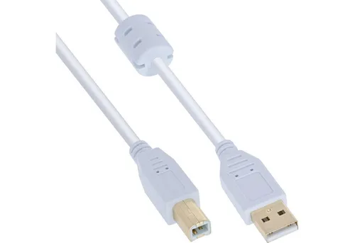 Inline InLine® USB 2.0 Kabel, A an B, weiß / gold, mit Ferritkern, 2m USB-Kabel