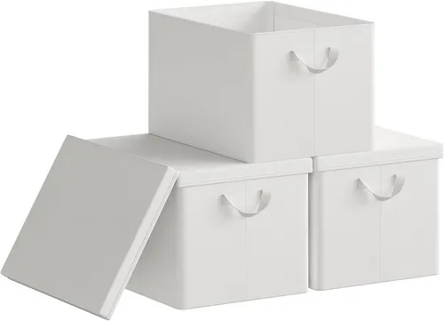 Woltu Aufbewahrungsbox Set (3 St.), faltbare Aufbewahrungslösung - Wäschesammler, klappbar und stabil, ideal zur Aufbewahrung von Kleidung und Spielzeug, Maße: 48 x 20 x 29 cm, in elegantem Weiß.