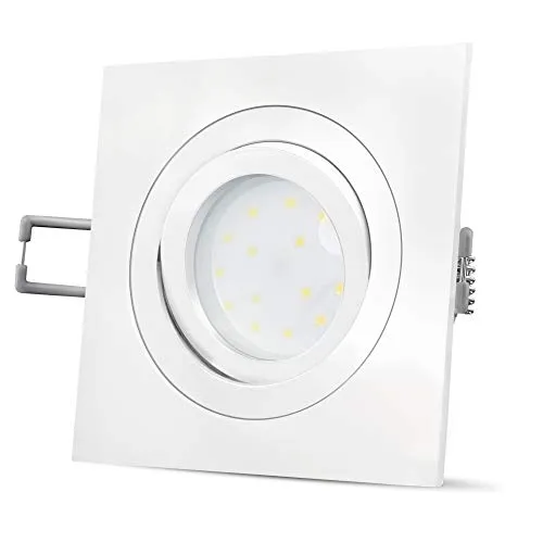 SSC-LUXon QF-2 LED Einbaustrahler Ultra flach (30mm) mit 4W LED Modul neutralweiß 230V - Einbauleuchte eckig weiß lackiert schwenkbar