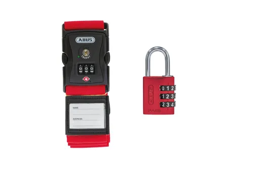 ABUS Koffergurt Kofferband-Schloss 620TSA/192 mit Zahlenschloss 144/30 - Rot - Sicherer Gepäckschutz mit individuellem dreistelligem Zahlencode und praktischem Adressetikett. Ideal für Reisen und Flughafensicherheit.