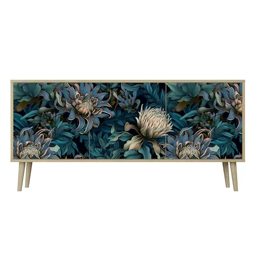 HEALANCY Komodenschrank - Kommode mit 3 Türen- Flurkommode- Schrank - Highboard - Kleiderschrank Möbel - Wohnzimmer Schlafzimmer Esszimmer Flur - Sideboard- Riva-Eiche