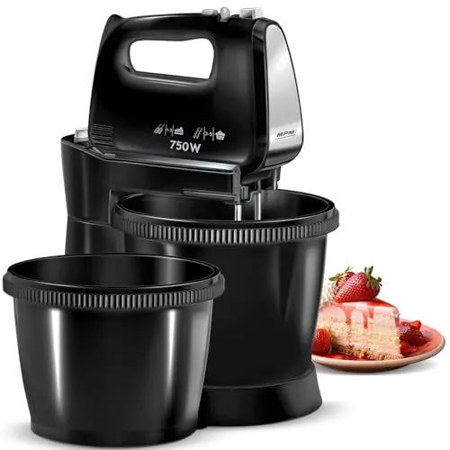 MPM Standmixer mit Einer 3-L-Drehschüssel MMR-20Z/C 750W - Küchenmixer mit 5 Geschwindigkeiten + TURBO - Handrührgerät mit Zwei Rührwerkstypen - Rührgerät mit komfortabler Rührwerksentriegelung