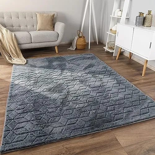 Paco Home Hochflor Teppich Anthrazit 80x150 cm - Teppich im modernen geometrischen Design, pflegeleicht und ideal für Wohnräume, sorgt für eine gemütliche Atmosphäre in Ihrem Zuhause.