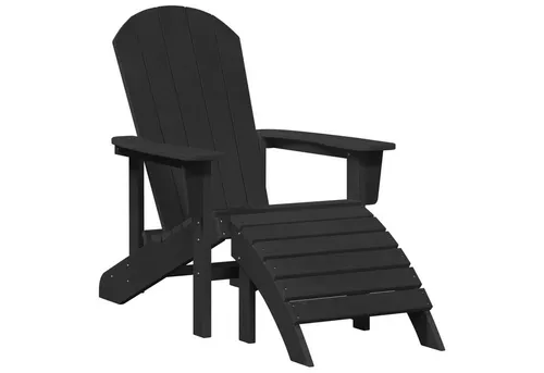 vidaXL Adirondack-Stuhl mit Kissen - Schwarz, 74 x 82 x 92 cm - Gartenstuhl aus robustem Kunststoff, wetterfest und pflegeleicht. Ideal zum Entspannen im Freien mit breiten Armlehnen und schräger Rückenlehne für maximalen Komfort.