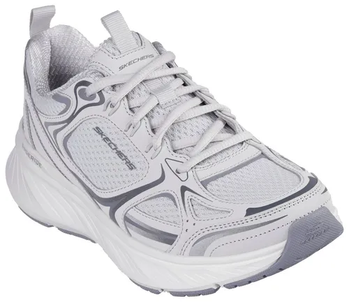 SKECHERS Edgeride Silver Eclipse Damen Sneaker - Sportliche Sneaker aus atmungsaktivem Lederimitat und Mesh, mit gepolsterter Skechers Air-Cooled Memory Foam Innensohle für optimalen Tragekomfort.