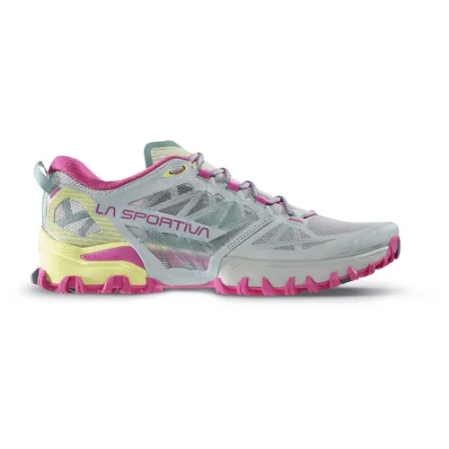 La Sportiva Bushido III Woman Moon/Springtime (39,5) - Laufschuhe für Damen, griffig und stabil, ideal für Offroad-Gelände mit verbesserter Atmungsaktivität und optimalem Grip durch die FriXion Red Sohle.