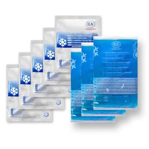 IEA Medical Bundle: Kalt-Warm-Kompressen Set – 3x Wiederverwendbare Gelkompresse (12x20 cm) & 5x Sofort-Kalt-Kompresse für schnelle Schmerzlinderung bei Verletzungen, Sport & Erste Hilfe