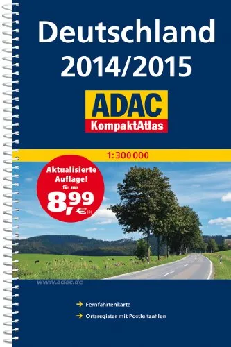 ADAC KompaktAtlas Deutschland 2014/2015 1:300 000: Fernfahrtenkarte, Ortsregister mit Postleitzahlen