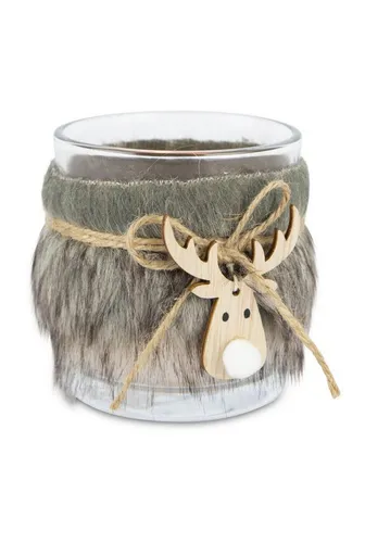 RIFFELMACHER & WEINBERGER Christbaumschmuck Windlicht mit Filz & Hirschkopf, 7,5x8 cm, Glas