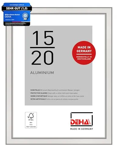 DEHA Design Bilderrahmen, 15 x 20 cm, Aluminium, Silber glanz, Fotorahmen zum Auftstellen im Hoch- & Querformat, bruchsicheres Kunstglas, Boston