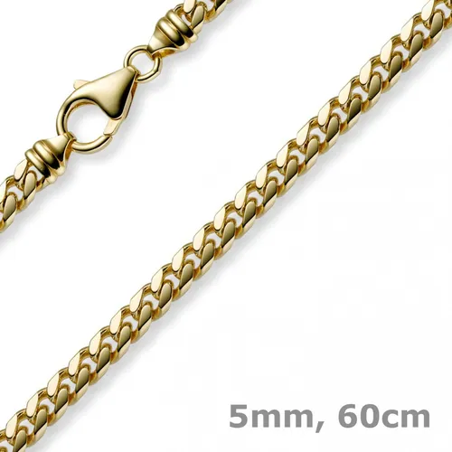 5mm Kette Collier Panzerkette oval diamantiert massiv, 585 Gold Gelbgold, 60cm