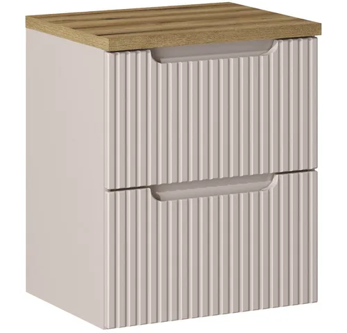 Lomadox Badezimmer Waschtischunterschrank 50cm - Unterschrank fürs Bad mit gerillter Front in Kaschmir und Eiche, ideal für kleine Badezimmer dank reduzierter Tiefe und Softclose-Schubladen für leises Schließen.