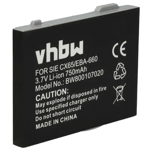 vhbw 1x Akku kompatibel mit Siemens A58, C65, C70, C72, A31, AX72, C71, C66, C75, C81, AX75, C65V Handy Smartphone Telefon (750 mAh, 3,7 V, Li-Ion)