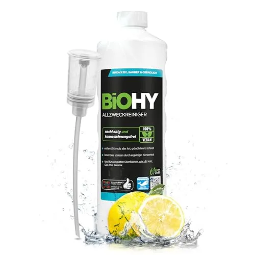 BiOHY Allzweckreiniger Konzentrat (1l Flasche) + Dosierer | Bio Allesreiniger für Boden und Haushalt | Kalkreiniger Konzentrat mit universaler Anwendung | schnell und effektiv
