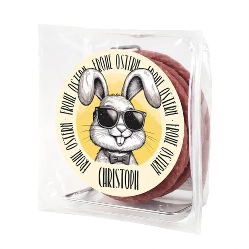 Herz & Heim® Personalisierte Salami Kabeltrommel mit Osterhasen-Motiv – Lustiges Ostergeschenk mit Wunschname – Frohe Ostern Edition – Individuelles Geschenk für Männer & Feinschmecker