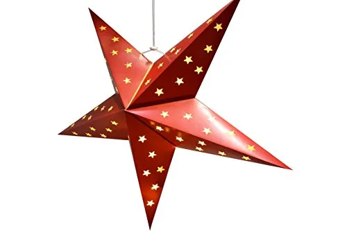 GDWorld Weihnachtsstern Papier 60 cm mit 10 LEDs und Timer ROT