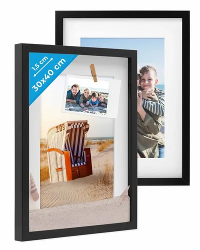 PHOTOLINI Bilderrahmen 2er Set 3D-Rahmen mit Passepartout - Einzelrahmen für Objekte bis 1,5 cm Tiefe, ideal für kreative Bastelprojekte und zur Gestaltung einer individuellen Bildergalerie.