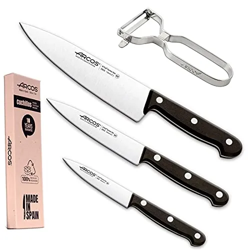 Arcos Küchenmesser-Set, 4-Stück | Profi-Küchenmesser Set mit schwarzem Griff & gebogenen Klingen aus Edelstahl