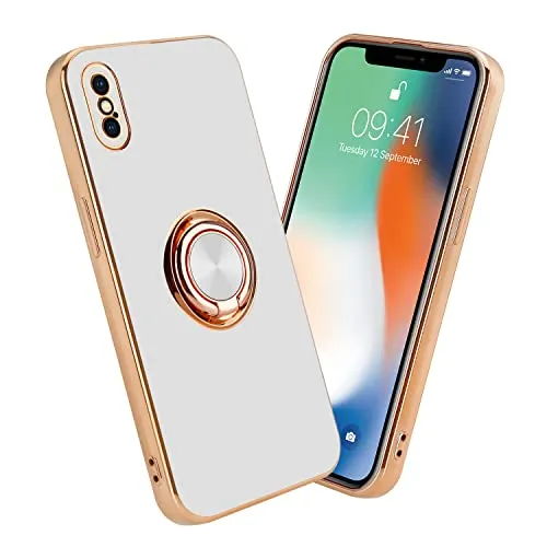 Cadorabo Hülle kompatibel mit Apple iPhone X/XS Schutzhülle TPU Silikon Case mit Ring Design mit Kameraschutz Slim Kratzfest Weiche Gummi mit Rundumschutz Case Hülle für iPhone X/XS in Weiß