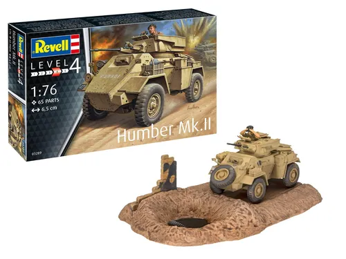 Revell 03289 Humber Mk.II - Panzermodellbausatz 1:76, originalgetreu und detailliert mit Figuren und Dioramenplatte für realistische Szenen