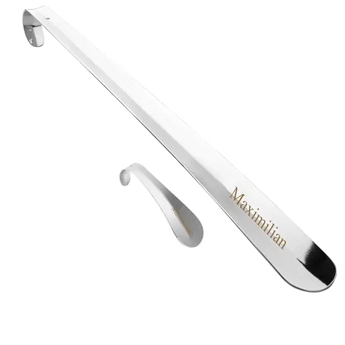 Lantelme 2 tlg. personalisierter Schuhanzieher aus Edelstahl 70 und 15cm Set | mit Wunschgravur als Geschenkidee | Schuhlöffel Metall graviert | Schuhanziehhilfe Gravur