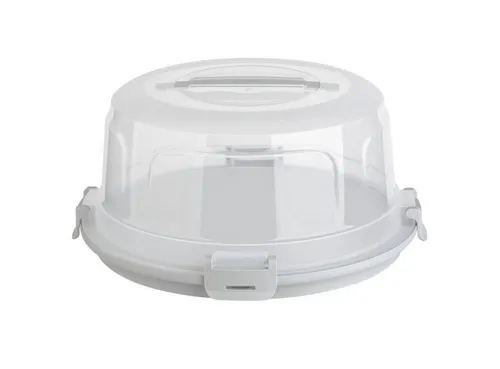 Engelland Kuchentransportbox mit Griff, Deckel und 4-fach Klick-Verschluss, rund, Kunststoff, (36,50 cm x H 17,50 cm, BPA-frei), spülmaschinengeeignet, lebensmittelecht, Stückeinteilungshilfe