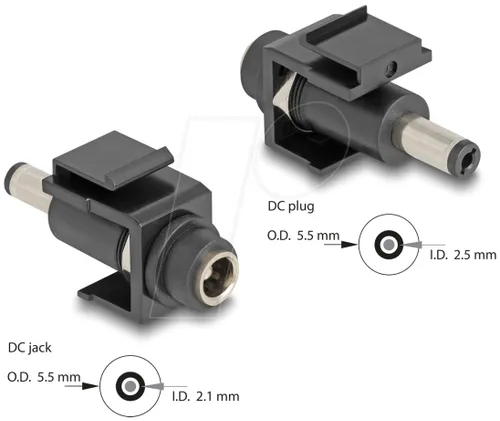 DELOCK 84163 - Keystone DC 5,5 x 2,1 mm Buchse > 5,5 x 2,5 mm Stecker schwarz