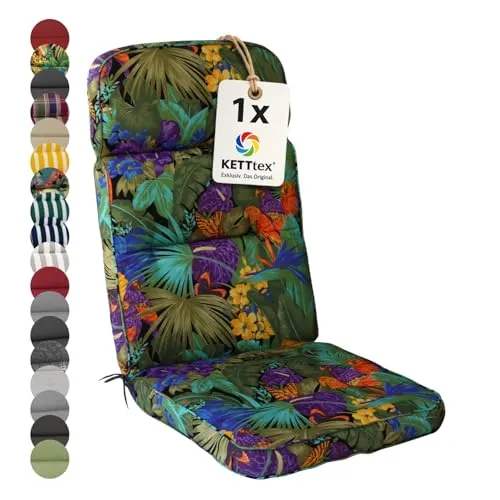 KETTtex EXKLUSIV Auflage Hochlehner Papagei I Gartenstuhl Polster 123x50x9cm I hochwertige und Pflegeleichte Sesselauflage I Wetter- und formbeständige Stuhlauflage I KTH3 Sitzauflage