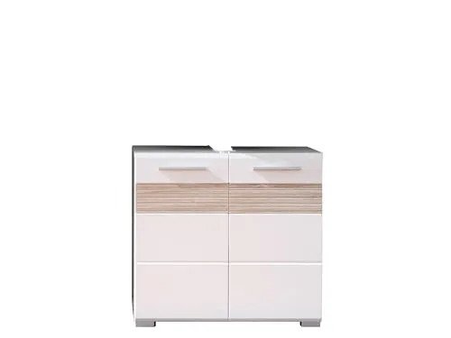 trendteam smart living Mezzo Waschbeckenunterschrank - Moderne Badmöbel in Weiß Hochglanz und Eiche Sägerau, mit 2 Fächern und viel Stauraum - ideal für ein stilvolles Badezimmer.