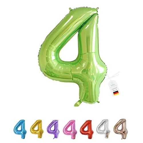 LITTLE BIRTHDAY | Zahlen Luftballon | Folienballon | Helium Gas Balloon Ballon | 101 cm | 0 1 2 3 4 5 6 7 8 9 in vielen Farben | Geburtstag | Kindergeburtstag | Deko | grün 4