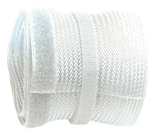 RICOO Geflechtschlauch Kabelschlauch mit Klettverschluss 2 Meter kürzbar Z9085W-2 (1-St), Kabelschlauch Kabelmanagement Kabelkanal flexibel Klettverschluss 2m