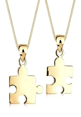 Elli Partnerketten Set Puzzlestücke aus 925 Silber in gold von Elli