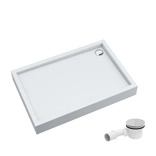 AQUABAD Duschwanne/Duschtasse Elegana mit LeakProtect Technologie Smooth White 90x120cm Rechteck, inkl. Ablaufgarnitur/Siphon A49CR