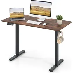 COSTWAY Höhenverstellbarer Schreibtisch 120x60 cm - Elektrisch, Braun - Ergonomischer Stehschreibtisch mit Höhenverstellung für flexibles Arbeiten. Robuste Konstruktion und leiser Motor sorgen für Stabilität und Komfort. Ideal für einen aktiven Arbeitsplatz!