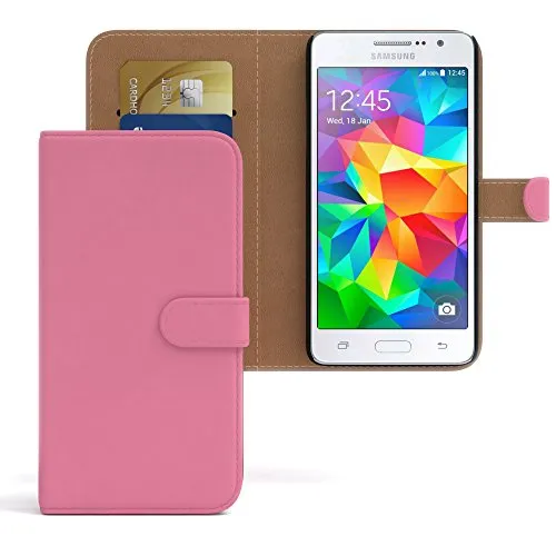 EAZY CASE Tasche kompatibel mit Samsung Galaxy Grand Prime Schutzhülle mit Standfunktion Klapphülle Bookstyle, Handytasche Handyhülle mit Magnetverschluss und Kartenfach, Kunstleder, Rosa