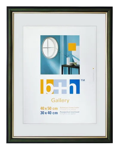 Oslo MasterLine Einzelrahmen Bilderrahmen Holz massiv FSC Echtglasscheibe Drehspannfedern, Format 40x50 Rahmenfarbe grün-gold