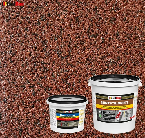 Buntsteinputz SET Mosaikputz BP 80 (rotbraun, schwarz) 25 kg + Quarzgrund 4 kg