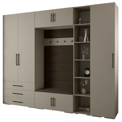 ABIKS MÖBEL Kompaktgarderobe INOVA 3 SATZ 11 - Elegantes Möbelset - Moderne Kompaktgarderobe mit Kleiderstange und Regalen. Bietet viel Stauraum für Kleidung und persönliche Gegenstände. Robuste Bauweise und elegantes Design für stilvolle Organisation in jedem Raum.