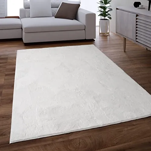 Paco Home Hochflor Teppich – Flauschig und Waschbar in Weiß - Teppich für Wohnzimmer und Schlafzimmer, aus 100% Polyester mit 10 mm Florhöhe, maschinenwaschbar und ideal für Fußbodenheizung. Perfekt für ein gemütliches Zuhause!