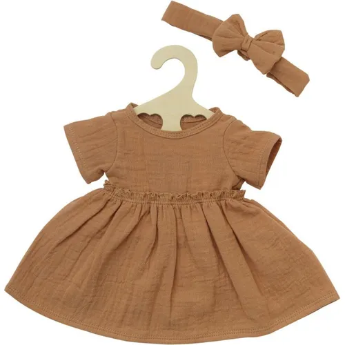 Heless Puppenkleid aus 100 % Bio Baumwolle mit Rüschen und Haarband, karamell, 2 teilig, Gr. 28 35 cm (1425)