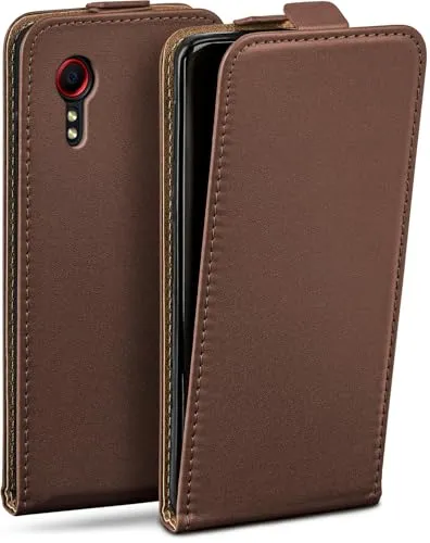 moex Flip Case für Samsung Galaxy XCover 5 Hülle klappbar mit 360 Grad Schutz, Handyhülle mit Displayschutz, PU Leder Handytasche Lederhülle, Flip Case Cover Klapphülle, Dunkelbraun