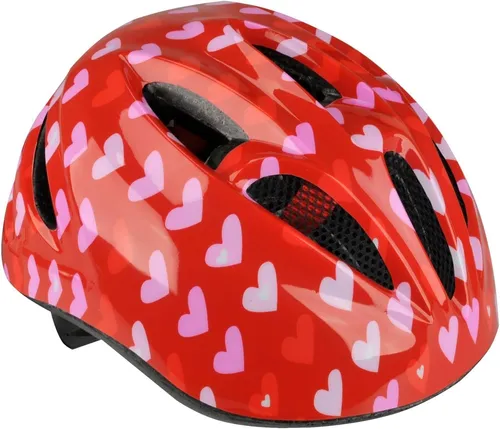 Fischer Kinder-Fahrradhelm Herz, Größe XS/S (48-52 cm) - Fahrradhelm für Kinder mit süßem Herzdesign, verstellbarem Innenring-System und integrierten LED-Rücklicht für erhöhte Sicherheit. Optimaler Schutz und Komfort beim Radfahren!