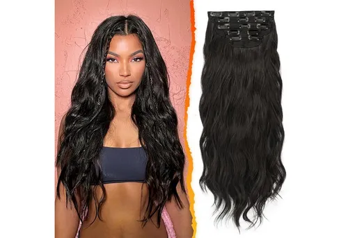 LuxusKollektion Kunsthaar-Extension Clip in Extensions Set Lange Wellige Haarverlängerungen - Natürliches