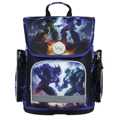 BAAGL Schulranzen Ergo Roboter - Schwarz - Ergonomischer Schulranzen für die 1. Klasse mit anpassbarem Rückensystem, hochwertigem Fidlock-Verschluss und reflektierenden Elementen für mehr Sicherheit. Ideal für kleine Abenteurer!