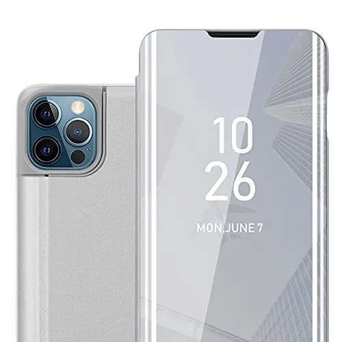 Cadorabo Hülle kompatibel mit Apple iPhone 13 Schutzhülle TPU Silikon Case 360 View Spiegel, Slim Kratzfest Weiche Gummi mit Rundumschutz Cover Hülle für iPhone 13 in Silber