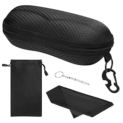 MoKo Eva Brillenetui, Universal Halbhart Brillen Case mit Metallhaken Mini Schraubendreher Tragbare Kratzfeste Brillenorganizer Brillenaufbewahrung für Sonnenbrillen Lesebrille, Schwarz