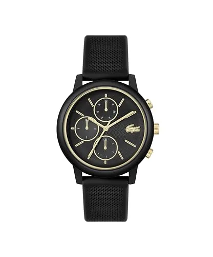 Lacoste Multifunktionsuhr LACOSTE.12.12 MOVE MULTI 2011469 - Chronograph mit spritzwassergeschütztem Design, ideal für den modernen Mann, ausgestattet mit einem bequemen Silikonarmband und einem stilvollen schwarzen Zifferblatt.