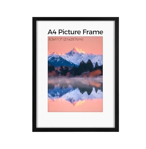 LUOJINYI Bilderrahmen A4(21x29,7cm), Din A4 mit Acrylglas, Bilderrahmens A4 Holz Wandhalterung, Rahmen für Wandmontage Waagrecht Oder Senkrecht für Von Kinderzeichnungen, Kunstwerken (Schwarz)