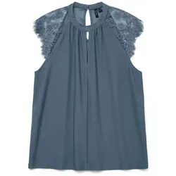 VERO MODA Damen Vmmilla Sl Lace Tee Ga Top - China Blue, Small - Elegantes Tanktop für Damen der dänischen Marke VERO MODA, aus hochwertigem Material mit feinen Spitzen-Details für einen femininen Look.